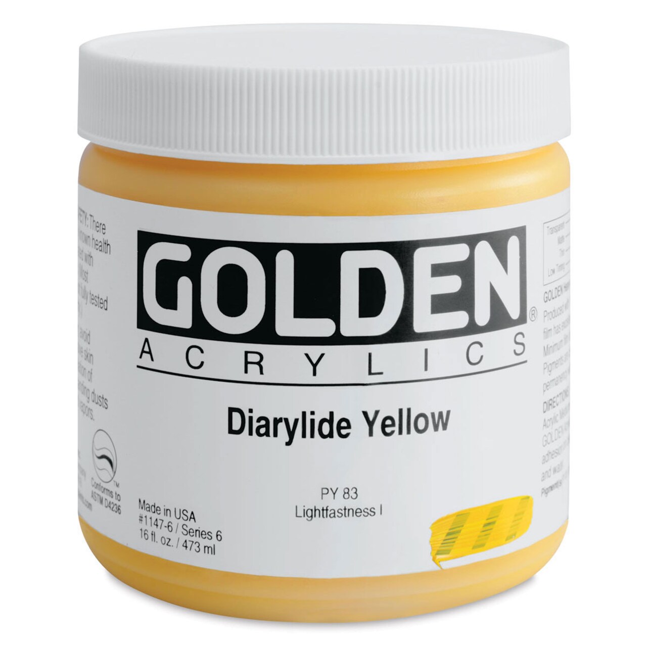 Golden Heavy Body Artist Acrylics - Diarylide Yellow, 16 oz Jar